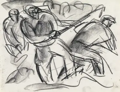 Studieblad med arbetande man av Leo Gestel