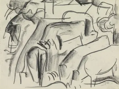 Studieblad med hästar i ett landskap av Leo Gestel