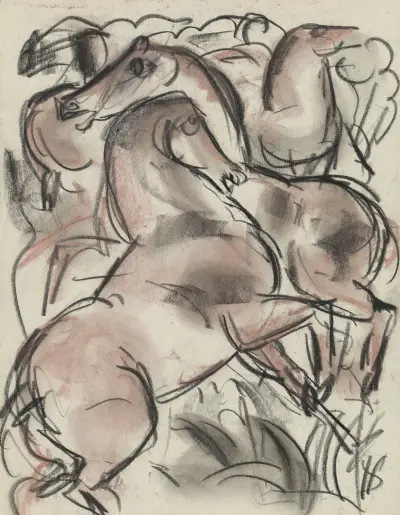 Studieblad med hästar av Leo Gestel