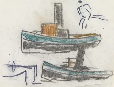 Studieblad med fartyg av Leo Gestel