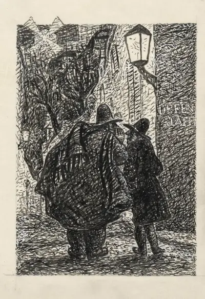 Två män på gatan i mörkret av Leo Gestel