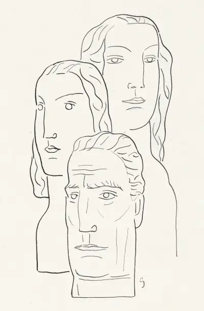 Två kvinnohuvuden och ett mannhuvud av Leo Gestel