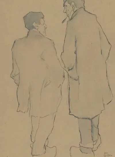 Två vandrande bönder i samtal av Leo Gestel
