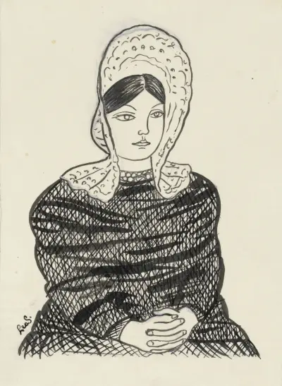 Kvinna med hätta på huvudet av Leo Gestel