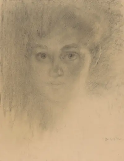 Kvinna med iögonfallande ögon, en face av Leo Gestel