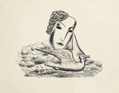 Kvinnohuvud med fågel av Leo Gestel