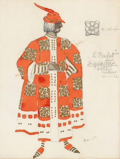 Kostymdesign för akt I av Den helige Sebastian martyrium av Léon Bakst