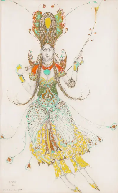 Kostymdesign för Tamara Karsavina som L'Oiseau de Feu av Léon Bakst