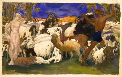 Landskap med herdar, scenografi till baletten ”Daphnis och Chloé” av Léon Bakst