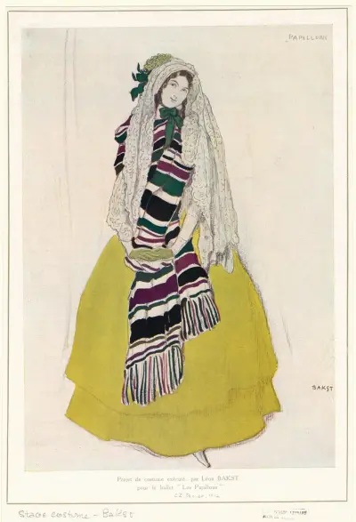 Projet de costume exécuté par Léon Bakst pour le ballet ‘Les papillons’ av Léon Bakst