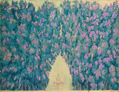 Scenografi för 'Törnrosa'; Syrenernas blomning av Léon Bakst