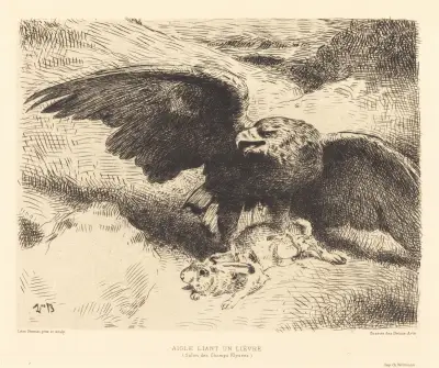 Aigle Liant un Lièvre (An Eagle Pouncing on a Hare) av Léon Bonnat