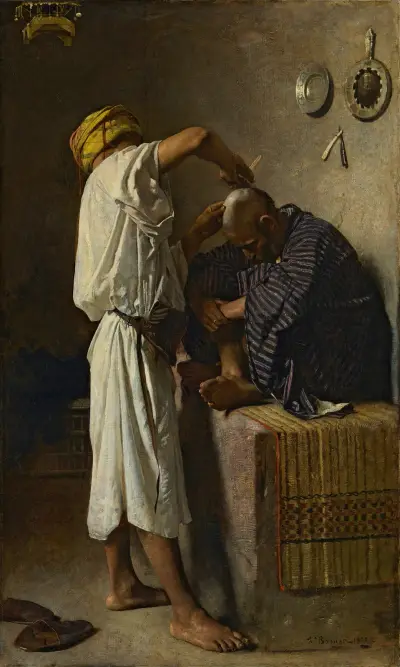 An oriental barbershop av Léon Bonnat