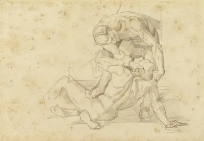 Deux hommes nus luttant (copie d’un fragment de fresque par Luca Signorelli) av Léon Bonnat