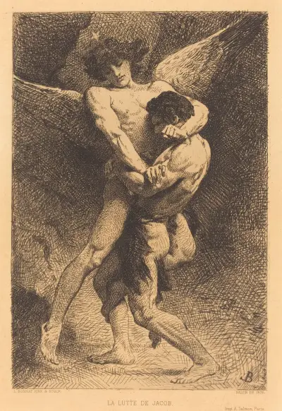 Jakobs kamp med ängeln av Léon Bonnat