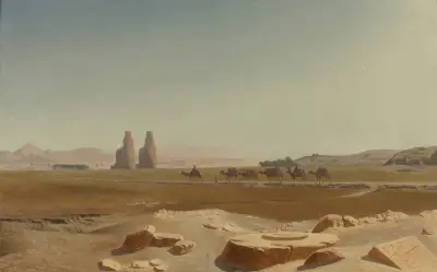 Karavan som passerar Memnonskolosserna, Thebe av Jean-Léon Gérôme
