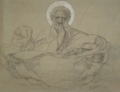 Gud Fadern stödd av änglar, studie för takpanelen i påven Pius IX:s järnvägsvagn av Jean-Léon Gérôme