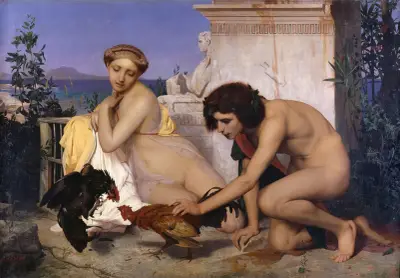 Unga greker vid tuppfäktning av Jean-Léon Gérôme