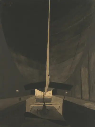 Airship Belgique II in its shed av Léon Spilliaert