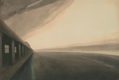 Kungliga gallerierna i Ostende och stranden, efter stormen av Léon Spilliaert