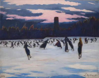 Les Patineurs au parc Marie-Henriette, Ostende av Léon Spilliaert