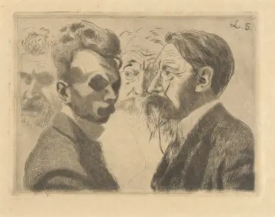 Självporträtt med dubbelporträtt av Emile Verhaeren och porträtt av Edmond Deman av Léon Spilliaert