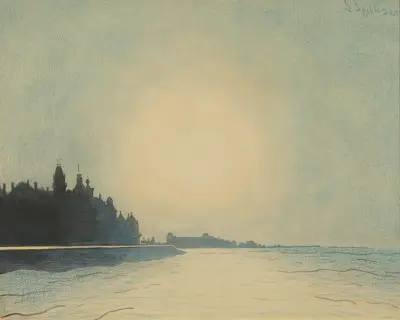 Ostendes sjövägg sedd från piren av Léon Spilliaert