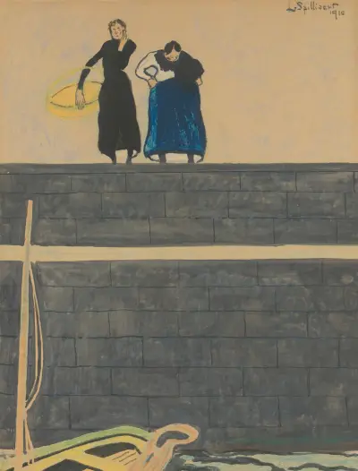 Fiskarhustrur på kajen av Léon Spilliaert