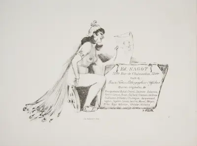 Address card of the graphic publisher Edmond Sagot av Adolphe Léon Willette