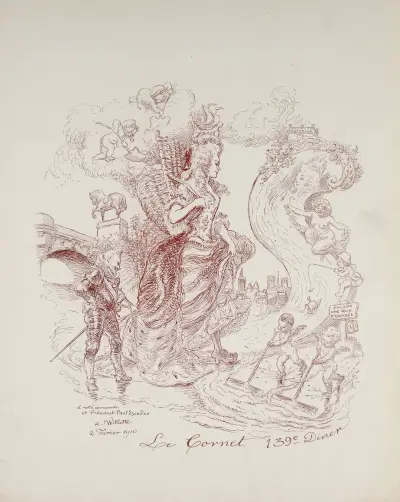 Café Cardinal. 139me diner du Cornet, le 8 février 1910 av Adolphe Léon Willette