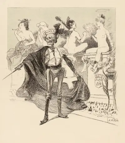 Concours de beautéLe premier prix de beauté, c’est elle. la Mort av Adolphe Léon Willette