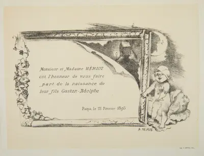 Invitation from Mr. and Mrs. Heriot to the christening of their son Gaston-Adolphe av Adolphe Léon Willette