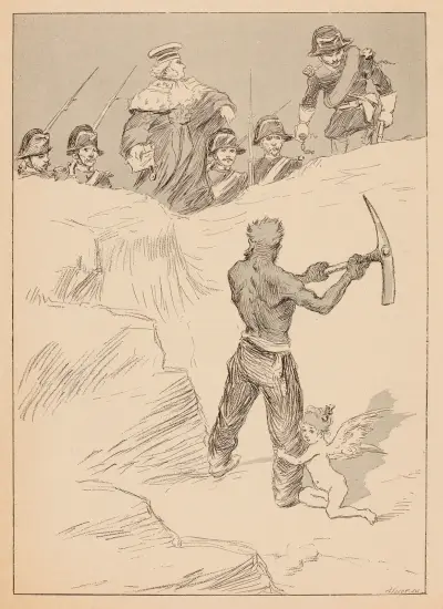 L’heureux âge du fer.Dors-tu content, Calvin Le nu quel qu’il soit, est traqué dans tous ses repaires av Adolphe Léon Willette