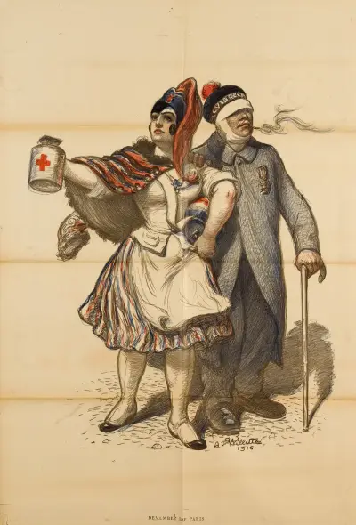 Soldat blessé et cantinière av Adolphe Léon Willette