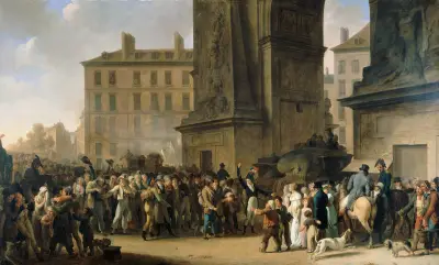 Les Conscrits de 1807 Défilant Devant La Porte Saint-Denis av Louis-Léopold Boilly