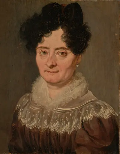 Bildnis einer Frau in braunem Kleid mit Spitze von Louis-Léopold Boilly