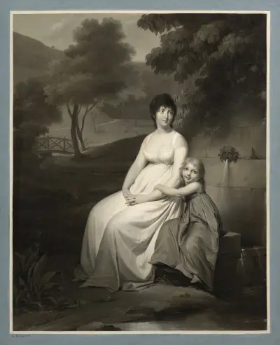 Porträt der Madame Tallien und ihrer Tochter in einem Park von Louis-Léopold Boilly