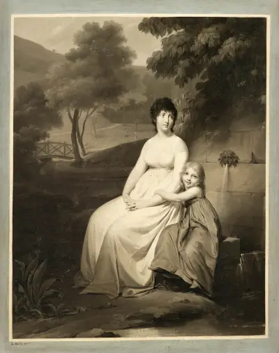 Podobizna údajně paní Tallien s dcerou v parku, Louis-Léopold Boilly