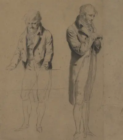 Two Standing Figures (Study for A Game of Billiards) av Louis-Léopold Boilly