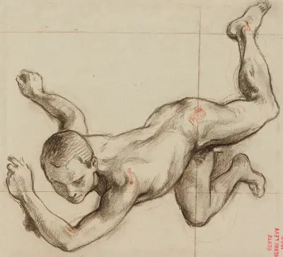 Etude de jeune homme nu contorsionné av Henri Leopold Lévy