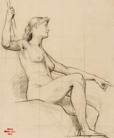 Etude d’une femme nue assise av Henri Leopold Lévy