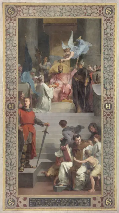 Les ambassadeurs de Haroun al Rashid offrent les clefs du Saint Sépulcre à Charlemagne – nr 1 av Henri Leopold Lévy