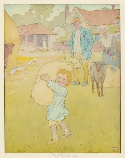 Liten pojke som bär en säck ull av Leonard Leslie Brooke