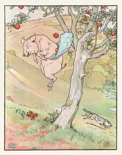 Pig picking apples av Leonard Leslie Brooke