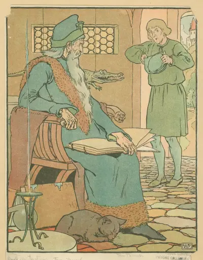 Tom’s father begs Merlin the magician to give his wife a child av Leonard Leslie Brooke