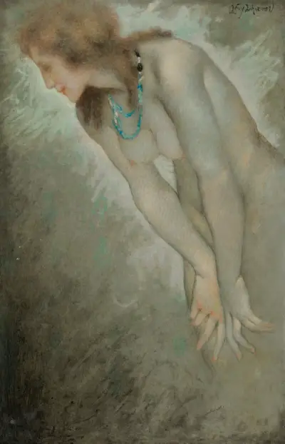 Femme nue portant un collier av Lucien Lévy-Dhurmer