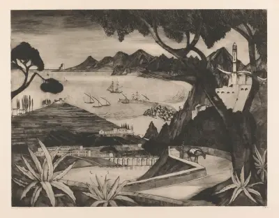 Berglandschap met baai op Corsica av Lodewijk Schelfhout