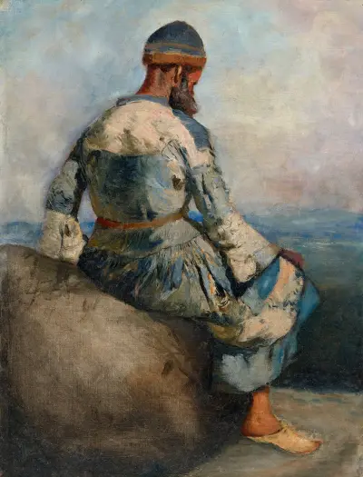 Persisk bonde sittande på en klippa av Edwin Lord Weeks
