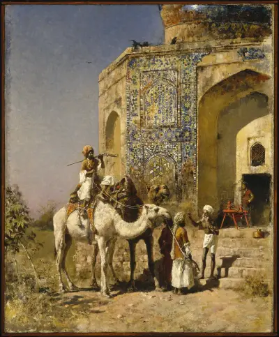 The Old Blue-Tiled Mosque Outside of Delhi, India av Edwin Lord Weeks