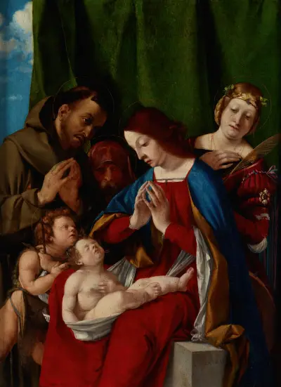 Madonna and Child with the Saints John the Baptist, Francis of Assisi, Joseph and Catherine of Alexandria av Lorenzo Lotto